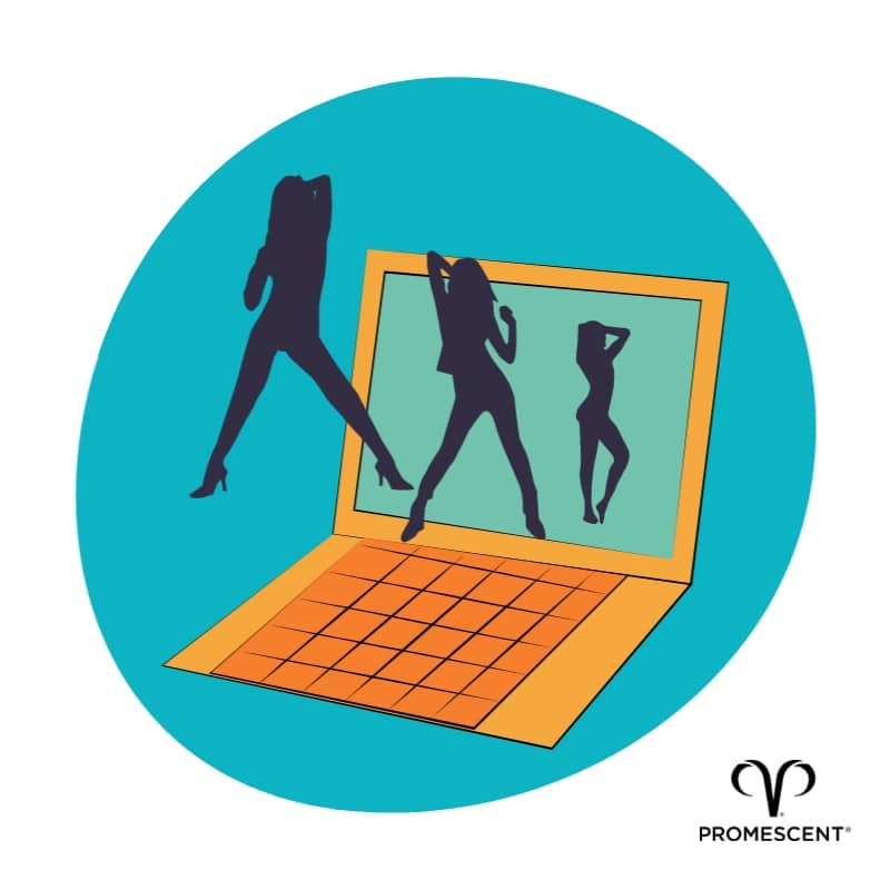 Illustration of porn coming out of laptop to answer if porn induced ed is real