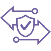 two arrows facing opposite directions with a shield with a checkmark on it in the middle